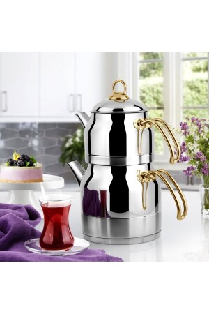 MNZ-Ayperi فولاذية كوب الشاي الذهبية معقب متوسط الحجم كوب الشاي 1 Lt جاج 2 Lt LNS-AYPERİ-ALT - Lines