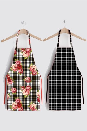 MNZ-Ays Home 2-piece Plaid Black Kitchen Apron Set AYSO0244 - AYSHOME
