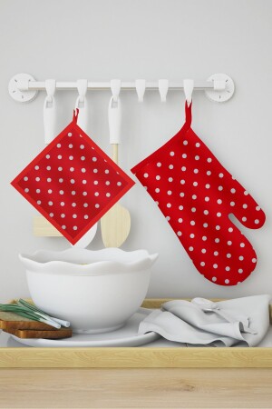 MNZ-Ays Home أحمر بولكا نقطة قفاز حاملة مجموعة - Ayshome