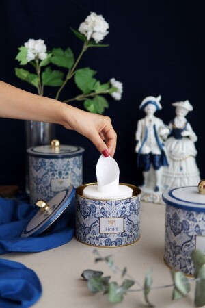 (MNZ-Azulejos) حاوية تخزين المعادن الدائرة ذات الطراز 14 سم، حاوية الطعام - صندوق المنظم 17.5 سم × 13 سم ER145 - Evle