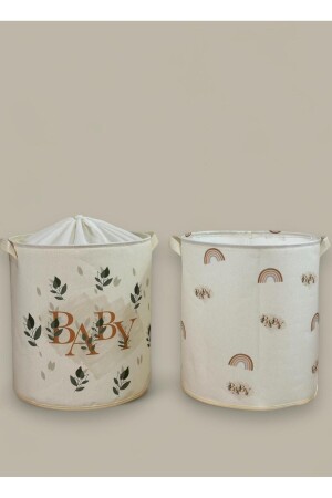 (MNZ-Baby And Rainbow) صممت غرفة الاطفال المكونة من 2 قطع صندوق تخزين منظمة لعبة السلة القذرة 37x40 - Prendi Home