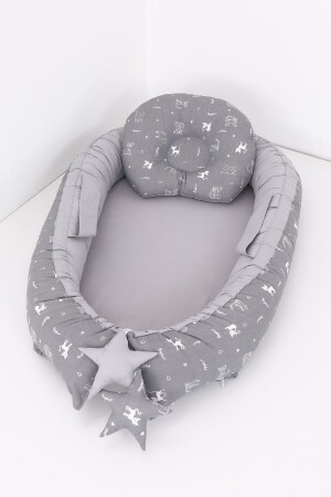 MNZ-Babynest- طفل نوم سرير 0-2 سنوات - نمط القط الرمادي - Umaybebek