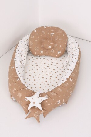 MNZ-Babynest- طفل نوم السرير 0-2 سنوات - القطة البني نمط نجم - Umaybebek