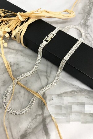 MNZ-Baguette Cut Zircon Stone Waterway Necklace 1 - العنق من فئة 87 لا يلوث ولا يزول ولا يصفر - SMPLEBOX