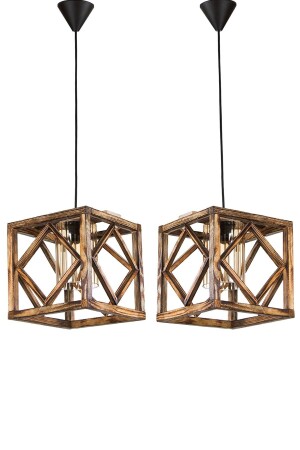 مصباح معلق خشبي واحد من MNZ-Baklava مجموعة 2 مع الزجاج 028 - Zuhal Aydınlatma