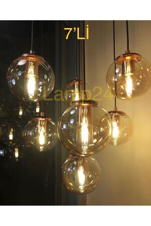 سلسلة MNZ-Bali 7-piece Modern Pendant Lamp Chandelier - غطاء لون النحاس و زجاج لون العسل TRK-GLOPBKR - Lamp24