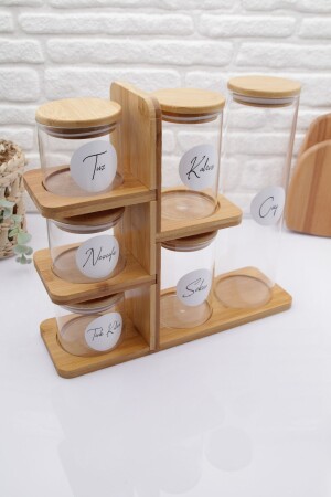 MNZ-Bamboo 6-piece Glass Jar Set مع موقف - Zezedesing