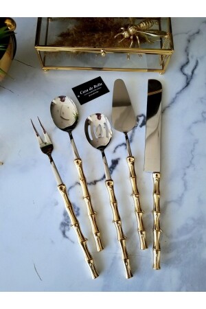 MNZ-Bamboo Look 5 Piece Steel Serving Set TR4279 - CASA DE BELLA