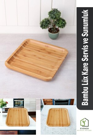 MNZ-Bamboo Lux Square Serving 20 * 20cm- Bamboo Presentation Dish & Snack Square Serving Plate- مربع طقم خدمة - Evonox