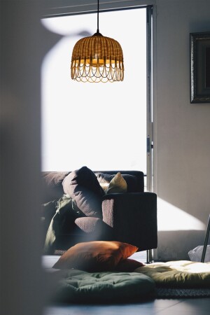 MNZ-Bamboo Rattan Lighting شمعية 30-32 سم 0024 - rattam