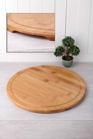 MNZ-Bambu Lux 36 سم كعكة مستديرة البيتزا الخدمة البامبو وعلبة العرض للغداء BPT-36 - Çavdar Group