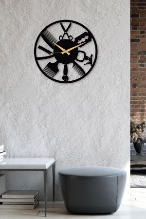 MNZ-Barber - صالون الشعر - مركز الجمال ساعة الجدار الأسود المعدنية - ساعة الهدية - 50 x 50 سم - Gowpenart