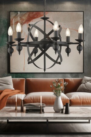 MNZ-Barco 6-piece Black Moderns Single Retro Living Room Chandelier مناسبة للمطبخ والمقاهي والمطعم 3828-06-BL - Apliqa