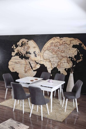 سلسلة MNZ-Barni Plain White Extendable Dining and Kitchen Table Set مع 6 مقاعد - بارني الارضي-06 - İnjir Home