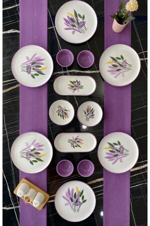 MNZ-Başak Lila 14 قطعة الإفطار المعدل ل 6 أشخاص lila14 - Yiğit Seramik Züccaciye