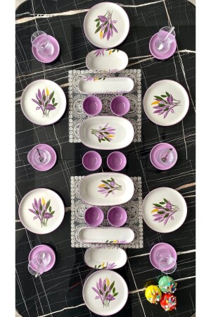 طعام إفطار من طراز MNZ-Başak Lila 24 قطعة لـ 6 أشخاص - Yiğit Seramik Züccaciye