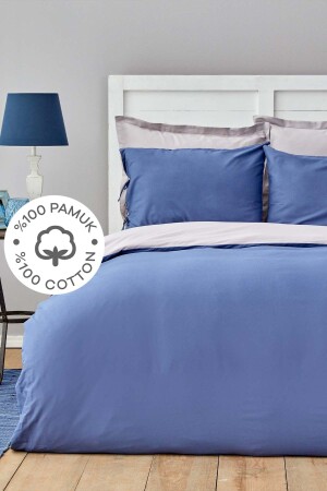 MNZ-Basic Gray Indigo 100% القطن مزدوج الجانب مزدوج غطاء الغطاء مجموعة 200. 18. 01. 0685 - Karaca Home