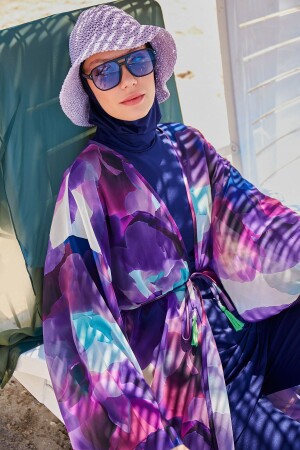 MNZ-Batik نمط كيمونو بنفش كفتان P2338 - Marina