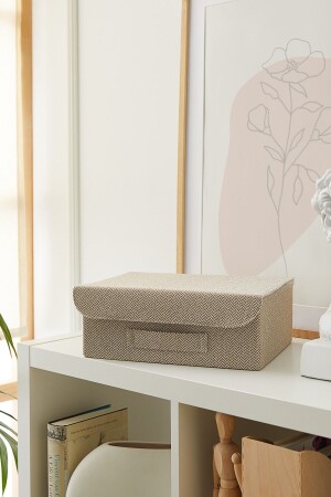 MNZ-Beige ذات النسخة مغطاة الجزان داخل مجوهرات غسيل المزيج صندوق تخزين قابلة للتثبيت 30x23x11 OCH. OBO. V - Ocean Home Textile