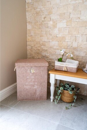 صندوق غسيل الملابس الكبيرة المغطاة بالشعر من نوع MNZ-Beige كيس تخزين 55x41x30 سم بيج 03488ALAS - ALAS