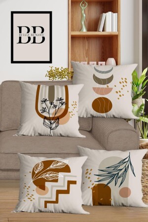 تصميم MNZ-Beige Brown تصميم مزدوج الجانب المطبوع الديكورية 4 قطع أريكة كوزان وسادة القماش وترتيب غطاء السكينة - Belle Benoit