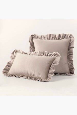 MNZ-Beige Country Frilly مستطيل رمي غطاء وسادة النسخة الناعمة العمر السكندنافي - بوهيمية - عيد الميلاد - Bc Home