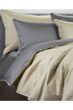 ملون MNZ-Beige و Gray مع حافة أبيض القطن ساتن غطاء غطاء مجموعة BEJGRAY12 - METİNEV
