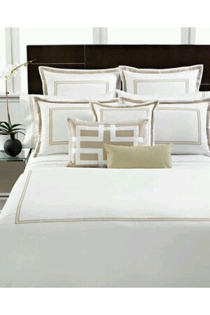 MNZ-Beige White 8 Piece قطعة القطن ساتن غطاء غطاء مجموعة BZ4678-0 - METİNEV