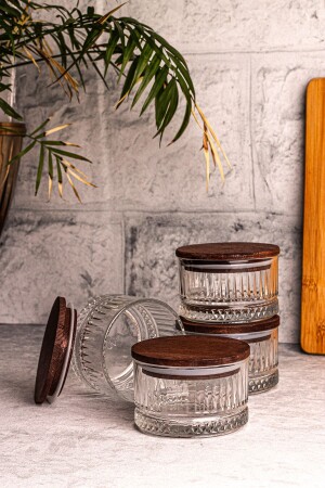 MNZ-Bella 4 قطع خشبية فراغ الزجاجي كأس فطور مع غطاء، كأس خفيفة زجاجية متعددة الأغراض 235 مل - Snippy