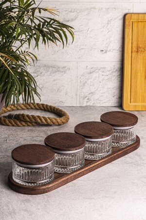 MNZ-Bella 5 قطع صندوقا الخشبية فراغ الغطاء الزجاجي الإفطار متعدد الأغراض وعاء خفيفة زجاجية 235 مل - Snippy