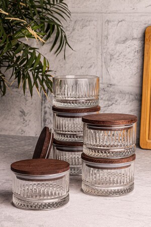 MNZ-Bella 6-piece خشبية فراغ الزجاجي الإفطار وعاء خفيفة زجاجي متعددة الأغراض مع غطاء 235 مل - Snippy