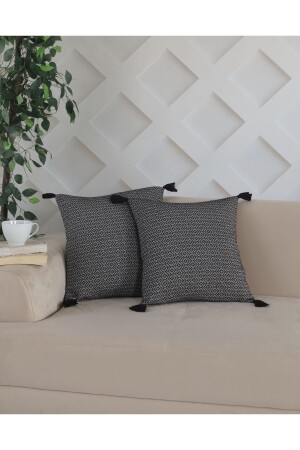 MNZ-Bergama Black 2 Piece Pompom Throw Pillow Case 45 x 45 سم غطاء وسادة السادة - Lux Touch