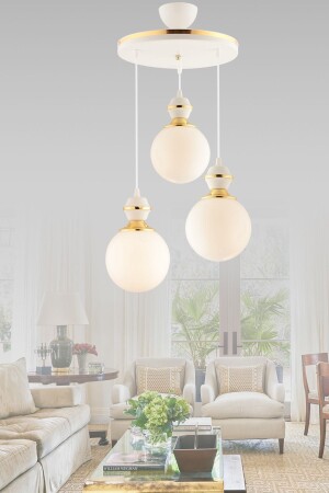 MNZ-Berru 3 قطع صالون أبيض إلى ذهبية كرة الأرض الزجاجية غرفة المعيشة الفاخرة شمعة 2018 - GYK LİGHT