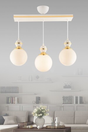MNZ-Berru 3 قطع غرفة المعيشة الفاخرة شمعة مع الزجاج الكرة الأرضية البيضاء والذهبية 3062 - KUZEY AYDINLATMA