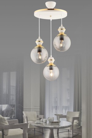 MNZ-Berru 3 قطع صالون أبيض إلى ذهبية زجاجي غلاف زجاجي طراز فخم صالة الإضاءة 3070 - KUZEY AYDINLATMA