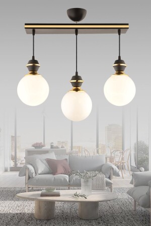 MNZ-Berru 3-piece زجاجية لامعة سوداء ذهبية زرقاء إضاءة الفاخرة 3068 - KUZEY AYDINLATMA