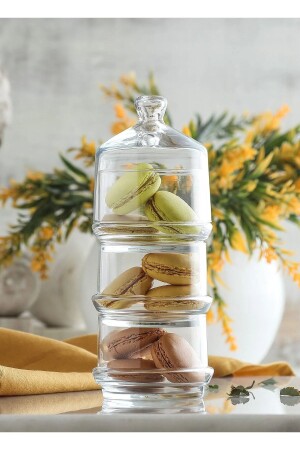 MNZ-Berry Patisserie 3 طبقة حامل الكوكي عرض حاوية تخزين مع غطاء الزجاج BERRYS2 - Lav