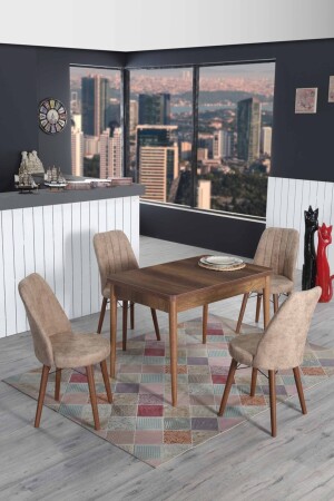 MNZ-Bertie سلسلة الـ باروك والنوت ثابتة طاولة الطعام والمطبخ مع 4 مقاعد - كابوتشينو - İnjir Home