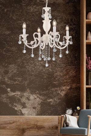 MNZ-Beyza 4 Arm Cast White Modern Bedroom مطبخ غرفة المعيشة شمعة 3055-1050-4WH - Apliqa