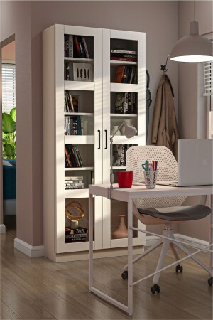 MNZ-Bfe211 بيفيت أبيض عرض مع 2 غطاء زجاجي BFE-211-بيض - DEKOREX