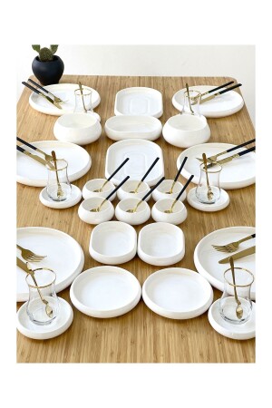 MNZ-Bianco Perla Series البورسلين الأبيض النقي 33 قطعة الإفطار مجموعة bncprl003030255-1 - doğudeko