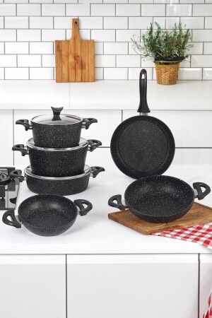 MNZ-Big Granite 9 Piece Cookware Set الأسود TAC-3578 - Taç