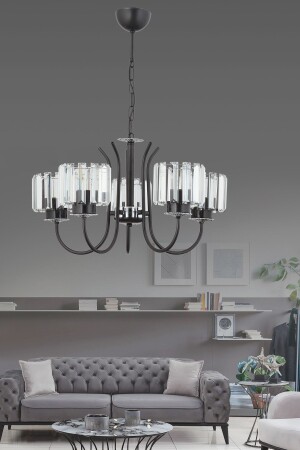 MNZ-BILGE 5 قطع أسود عصري بلورية معلقة ضوء الشموع - ESSLİGHT