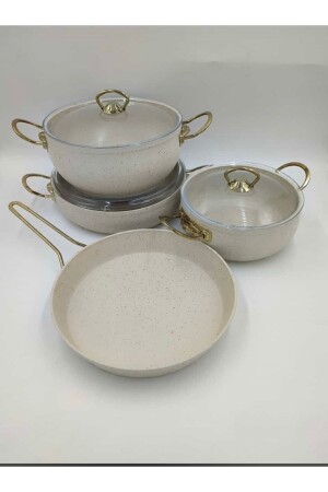 MNZ-Bio Granite 7 Piece Küre Gold Kitchen Set عاج 23233322211 - Evita