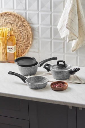(MNZ-Bio Granite Gray Stone Mini) 5 قطع أدوات الطهي مجموعة 153. 03. 08. 3536 - Karaca