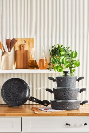 MNZ-Biogranit Gray Rock 7 Piece طباخات مجموعة 153 09. 01. 1640 - Karaca