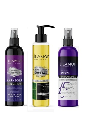 MNZ-Biootin&caffeine Tonic 250ml + مجمع رعاية الشعر 125ml + كيراتين حليب رعاية الشعر 200ml - Lilamor