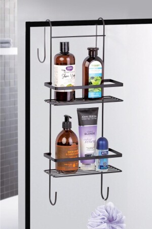 محفظة الشامبو من غرف الاستحمام المعدنية MNZ-Black - 11 × 24 سم ALS-843 - Okyanus Home