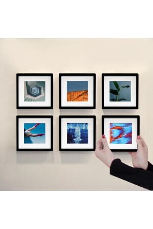 MNZ-Black 14x14cm إطار صورة POLA مربع مع ملصق قابلة للإزالة - حزمة من 6 - Nobbystar