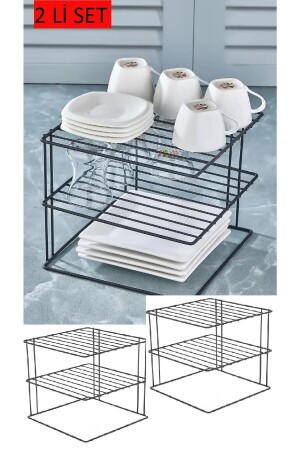 MNZ-Black 2 رف الصحنات 3-طبقة داخل المكتب مطبخ الصحنات والضبط المنظم رف. - Eva Metal Tasarim